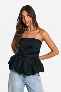 Boohoo Volume Peplum Puffball Top, Black