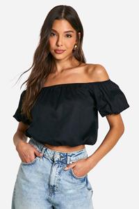 Boohoo Off The Shoulder Puffball Top, Black