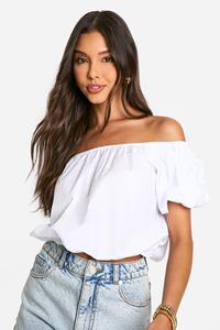 Boohoo Off The Shoulder Puffball Top, White