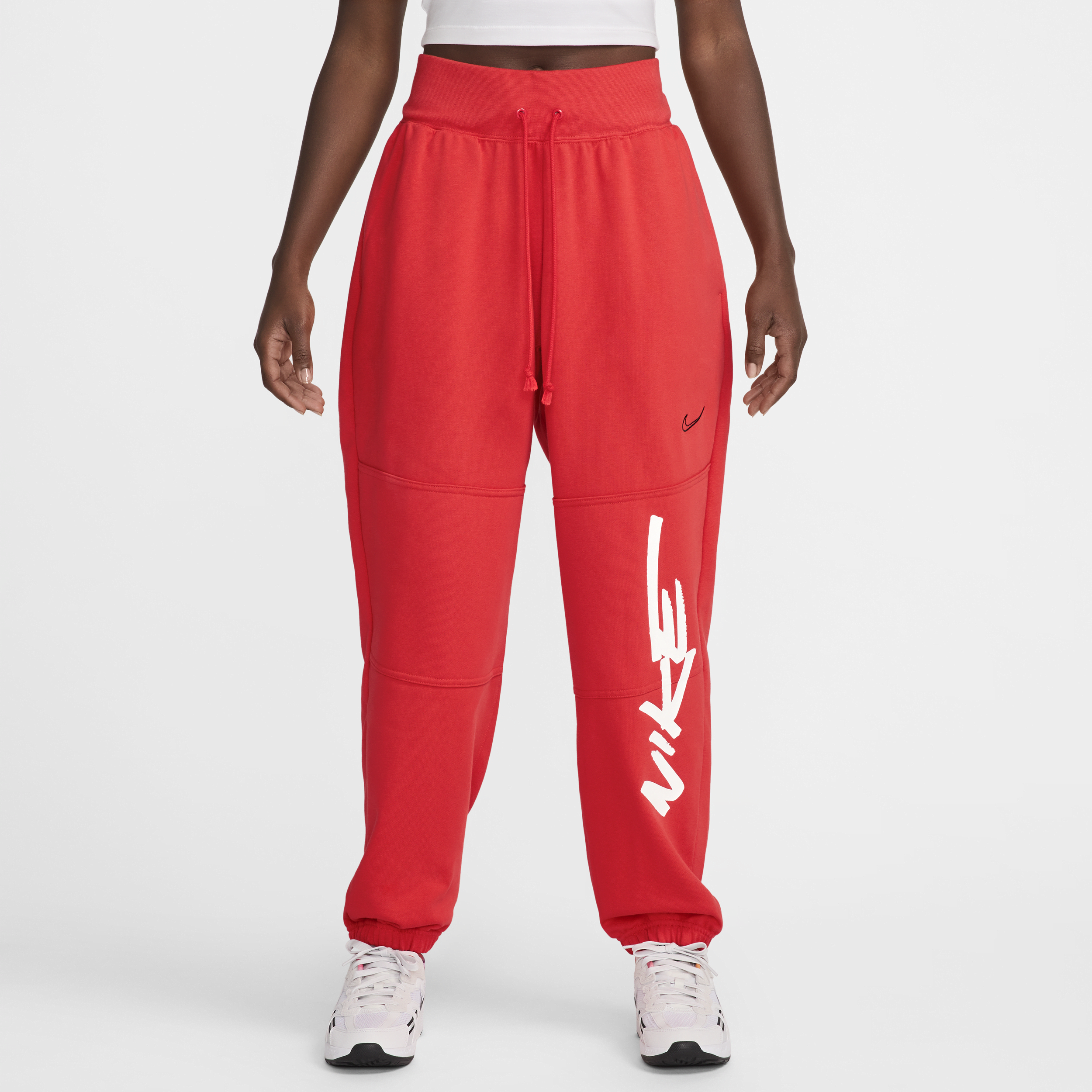 Nike Sportswear Breaking oversized damesbroek van sweatstof met halfhoge taille - Rood