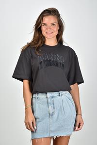 Ganni t-shirt met logo en franjes zwart