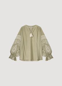 Summum Top ivory embroidery olijf