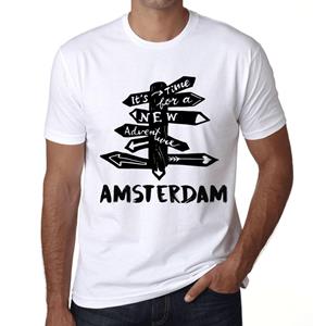 Ultrabasic Heren Vintage T-shirt grafisch T-shirt tijd voor nieuwe voordelen Amsterdam Wit