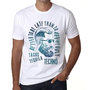 Ultrabasic Heren Vintage Tee Shirt Graphic T Shirt Taco's, Tequila en Techno Wit