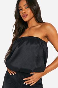 Boohoo Woven Puff Ball Longline Top, Black