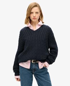 Superdry Vrouwen Oversized Kabeltrui met V-hals Blauw