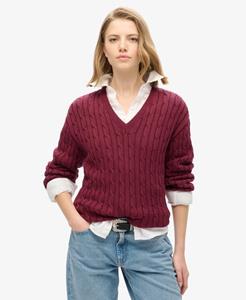 Superdry Vrouwen Oversized Kabeltrui met V-hals Rood