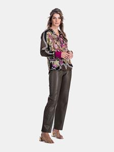 Mucho Gusto Blouse monza van zijde met camouflage paisley print en kettingdetail