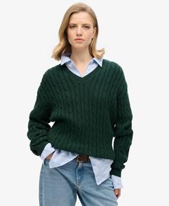 Superdry Vrouwen Oversized Kabeltrui met V-hals Groen