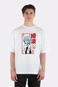 GreenMint Unisex Beyaz Oversize T-shirt Rei Ayanami Evangelion