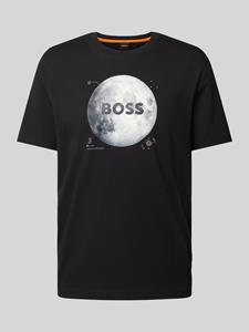 Boss Orange T-shirt met motief- en labelprint, model 'Moon'