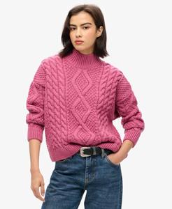 Superdry Vrouwen Gebreide Aran Kabeltrui met Polokraag Roze