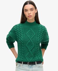 Superdry Vrouwen Gebreide Aran Kabeltrui met Polokraag Groen