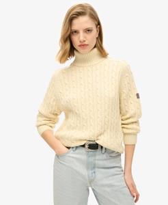 Superdry Vrouwen Slouchy Kabeltrui met Rolkraag Wit