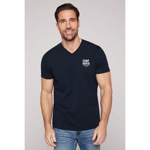 CAMP DAVID Shirt met V-hals met logo-print op borsthoogte