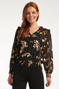 Smashed Lemon 23763-999-025 zwarte en gouden bloemenprint v-hals top