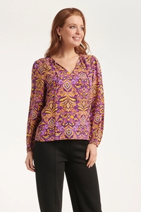 Smashed Lemon 24702 paars en geel v-hals top met aztec print