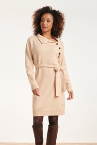 Smashed Lemon 24621 beige gebreide jurk met hoge hals