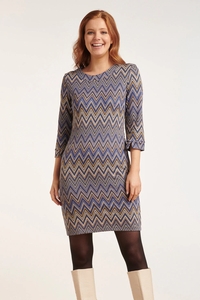 Smashed Lemon 24675 blauw en sand zigzag jurk