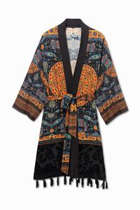 Desigual Etnische kimono met kwastjes - BLACK