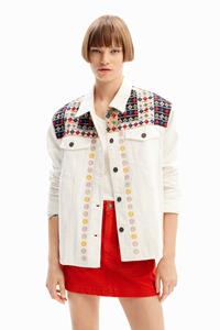 Desigual Denim truckerjack met borduursels - WHITE