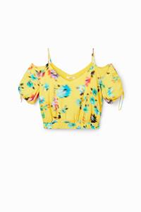 Desigual Korte aangerimpelde blouse met bloemen - YELLOW