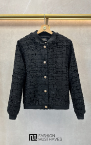 The Musthaves Oversized Bouclé Button Jacket Zwart