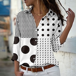 Light in the box Dames Overhemd Blouse nappi Afdrukken Casual Modieus Lange mouw Overhemdkraag Wit Lente Herfst