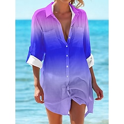 Light in the box Hawaiiaans overhemd Dames Overhemd Blouse Hawaii nappi Afdrukken Casual Feestdagen Strand Modieus Lange mouw Overhemdkraag blauw Lente Herfst