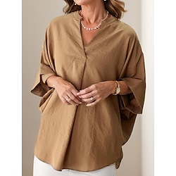 Light in the box Dames Blouse Effen Kleur Met ruches Werk Dagelijks Elegant Stijlvol Vleermuismouw 3/4 mouw Gekerfde nek Wit Zomer Lente