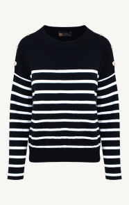 The Musthaves Button Stripe Sweater Zwart