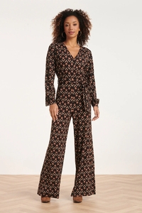 Smashed Lemon 24547 bruine stretchy jumpsuit met bladerprint