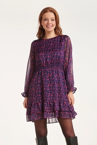 Smashed Lemon 24540 korte jurk met fuchsia bloemenprint