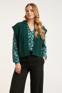 Smashed Lemon 24616 teal gebreide gilet met gevlochten structuur