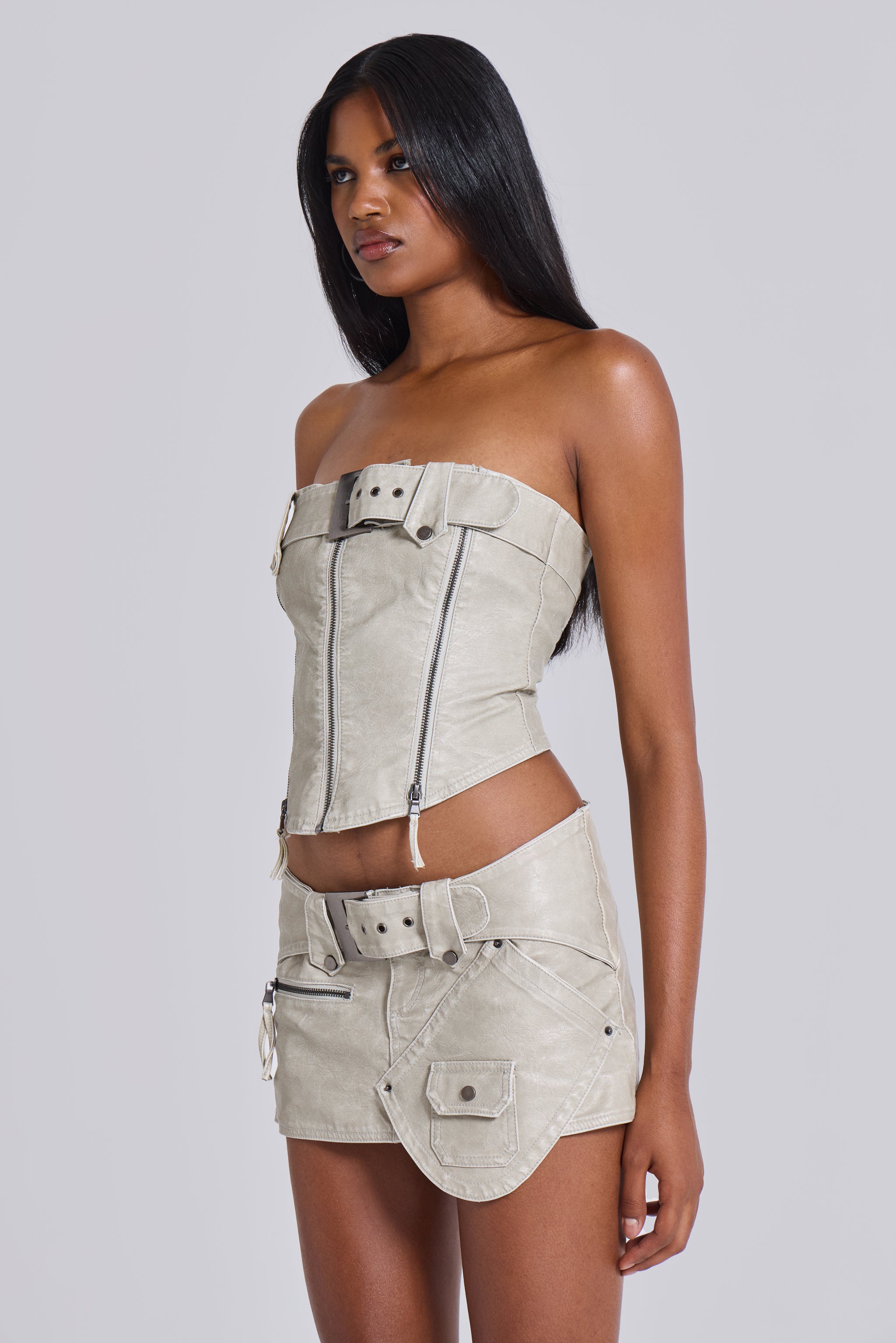 Jaded London Axel Faux Leather Corset Top