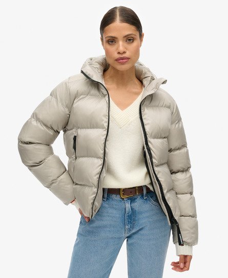 Superdry Vrouwen Luxe Sports Pufferjas met Capuchon Crème