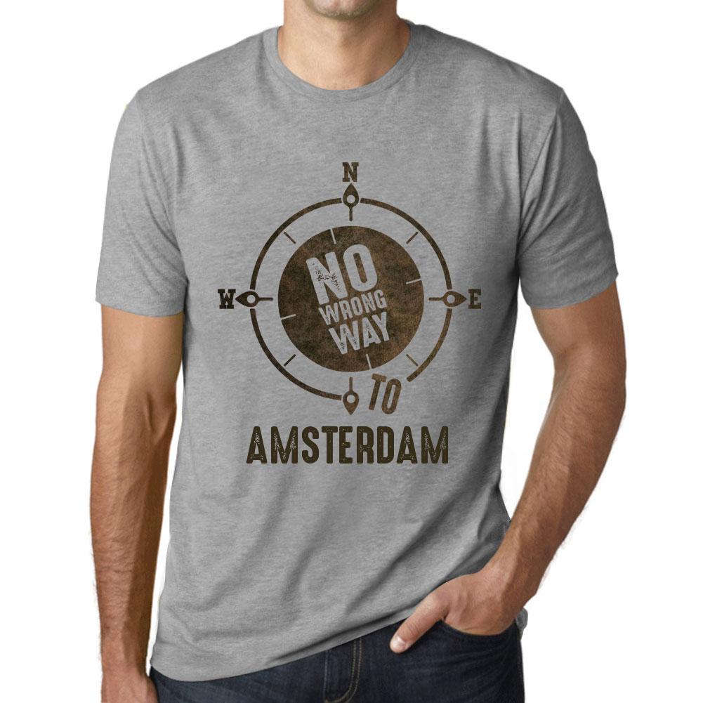 Ultrabasic Vintage T-shirt voor heren Grafisch T-shirt No Wrong Way Amsterdam Gemêleerd grijs