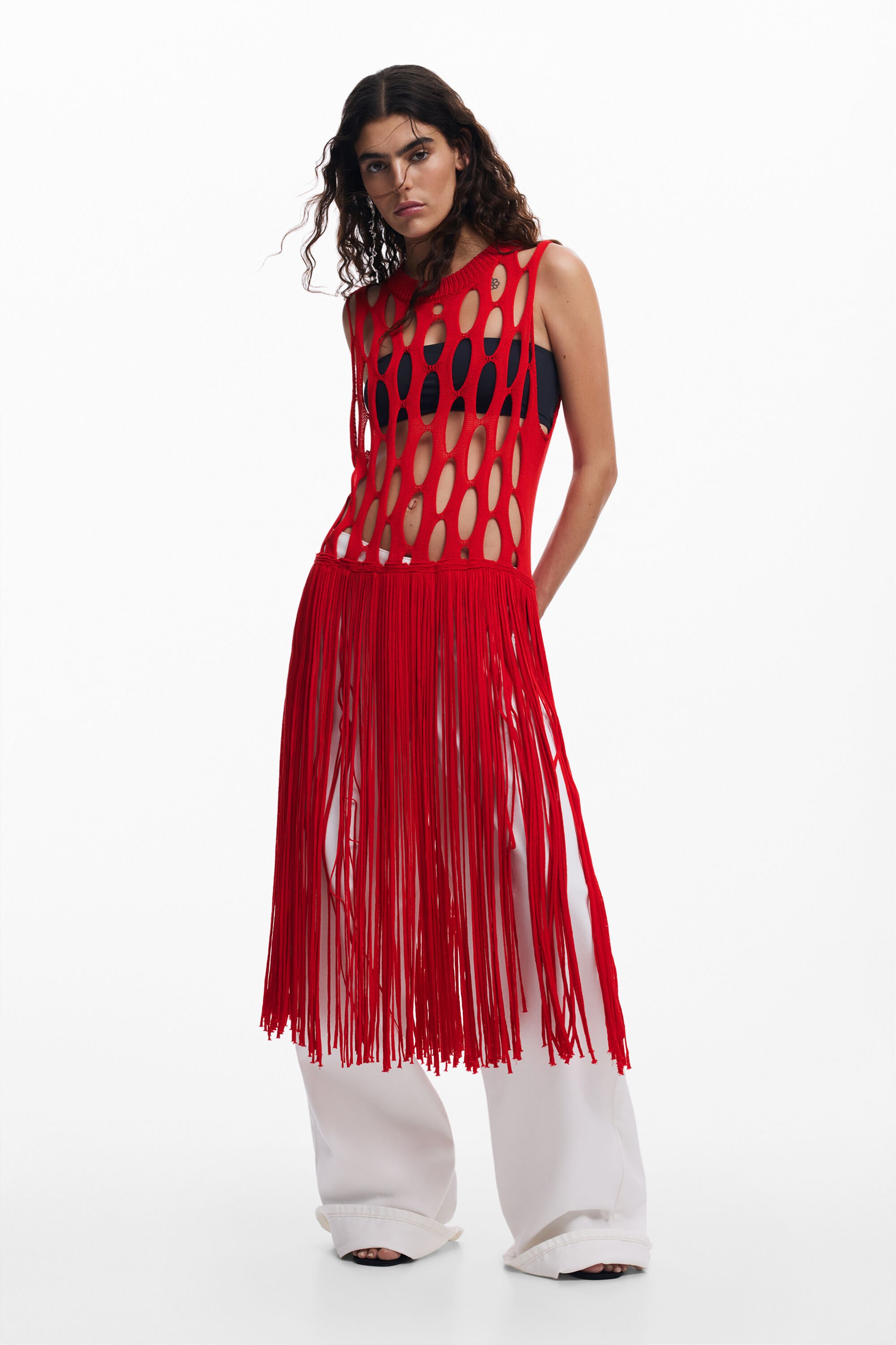 Desigual Rood top met franjes - RED