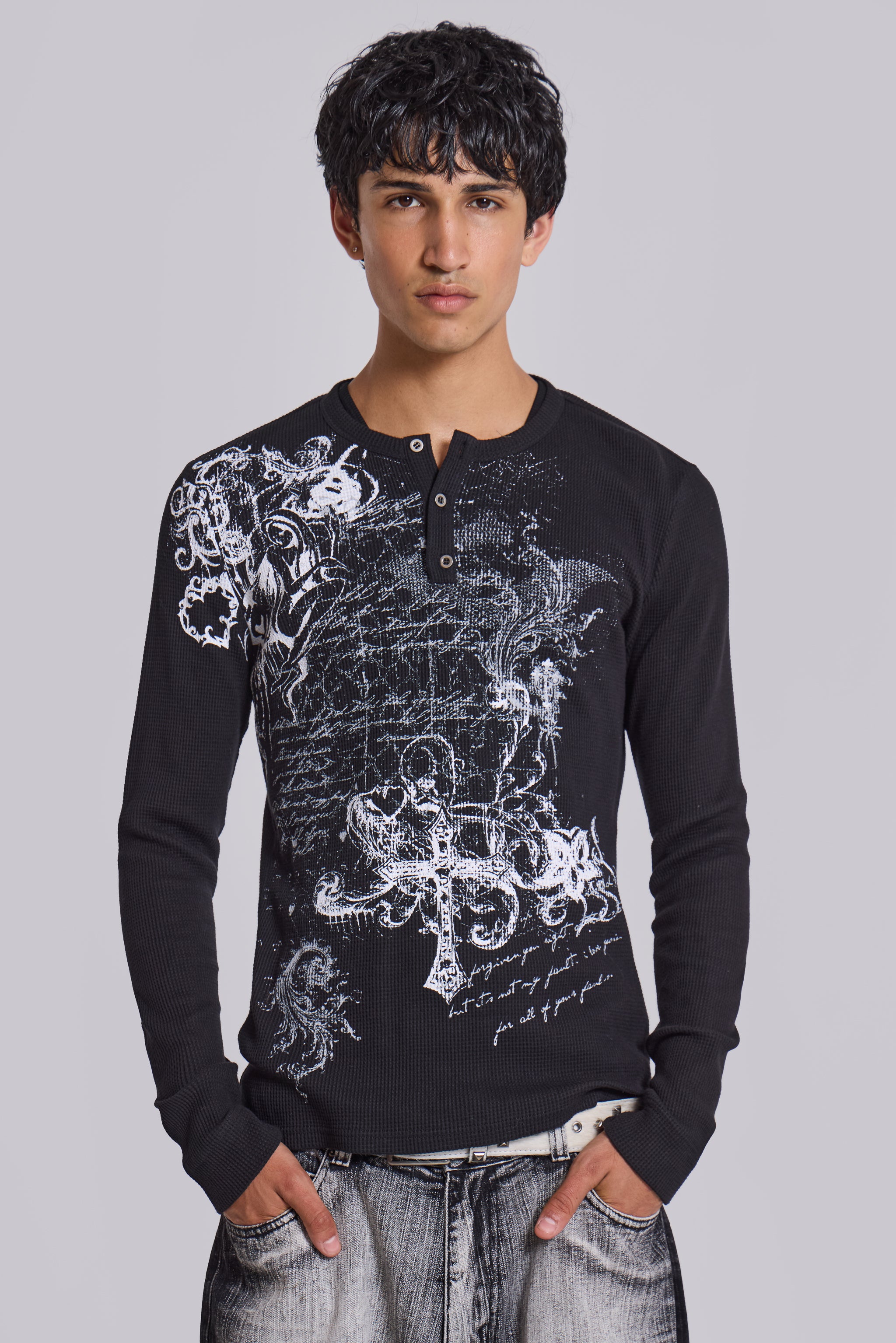 Jaded Man Anointed Black Waffle Henley T-Shirt