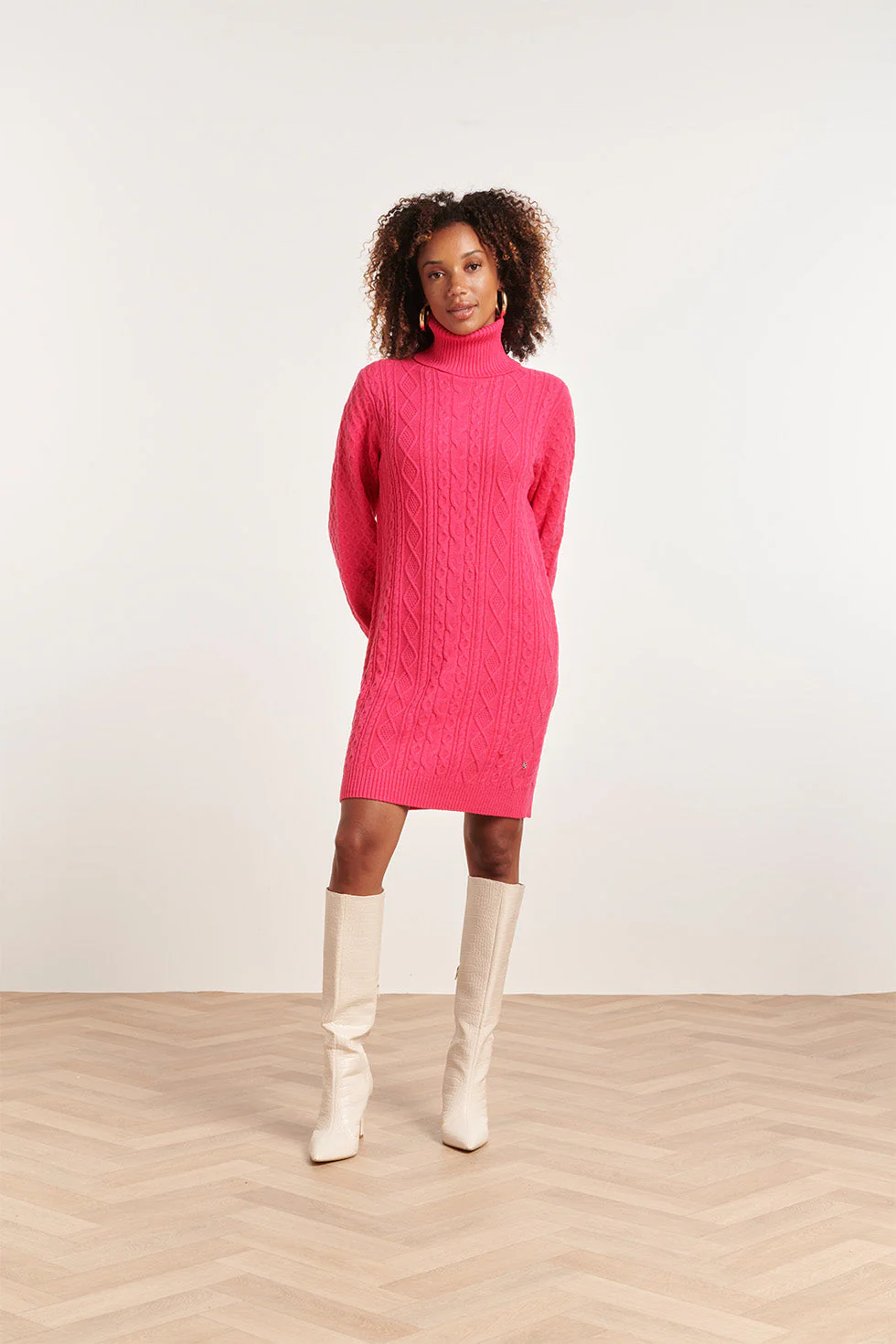 Smashed Lemon 23842 roze turtle neck jurk