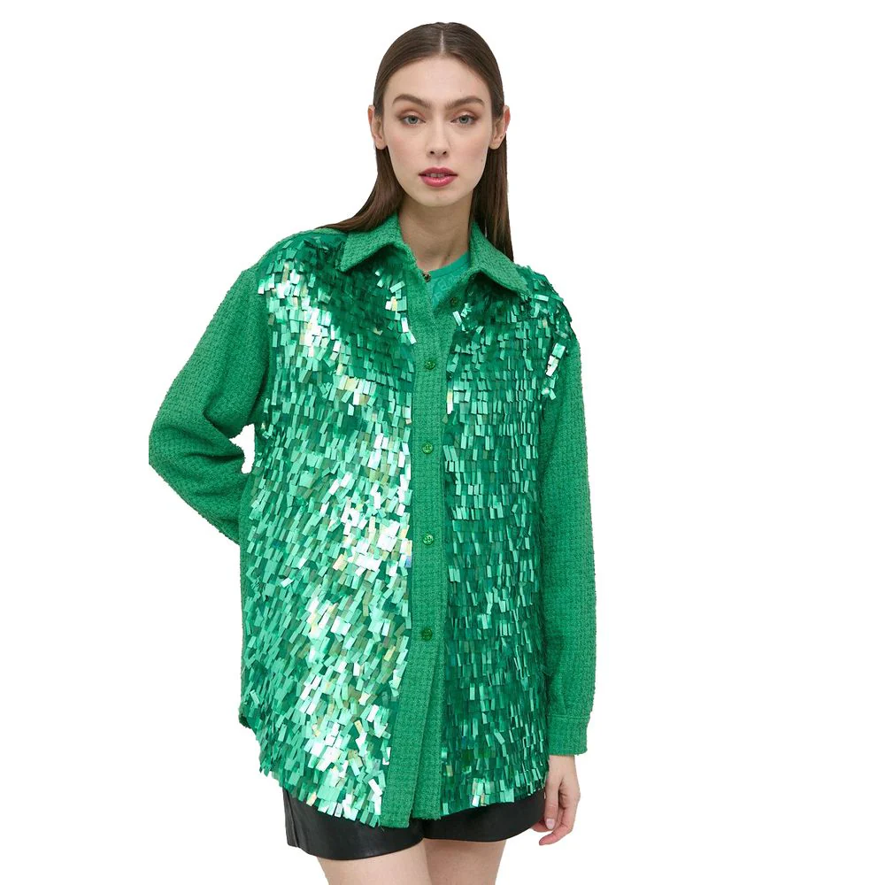 Pinko Groene katoenen shirt met paillettenapplicatie