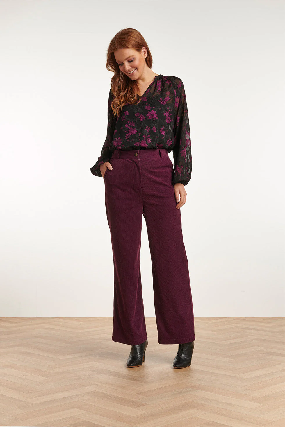 Smashed Lemon 23725-380 corduroy broek in paars van 100% polyester