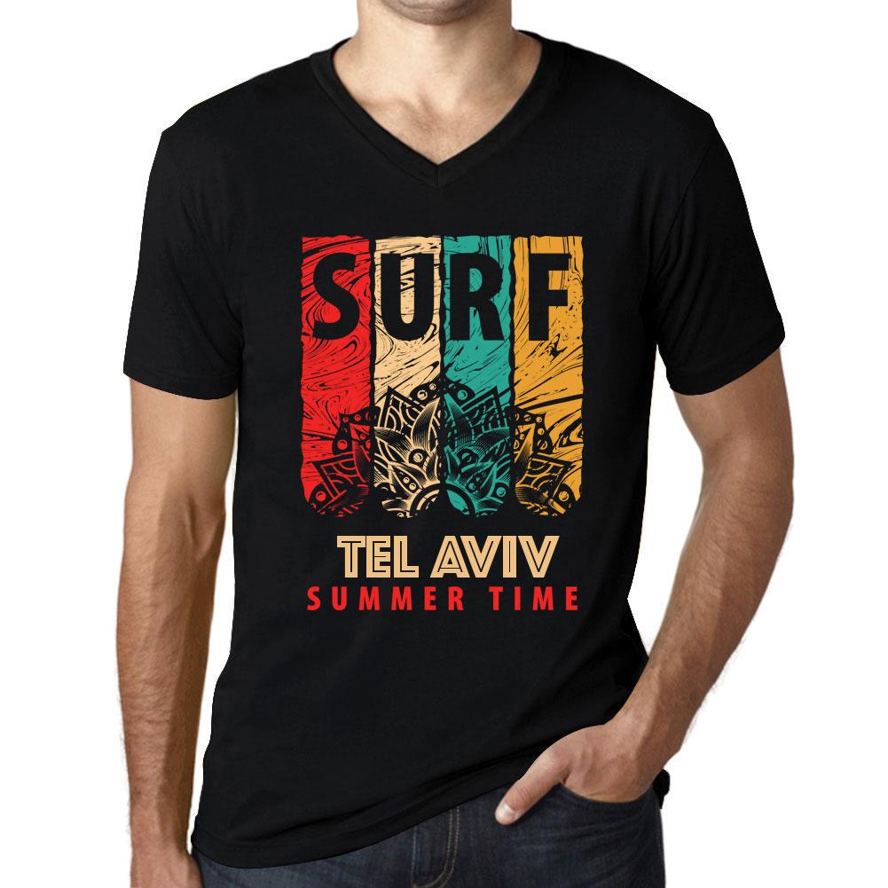 Ultrabasic Heren Vintage T-shirt Grafisch T-shirt V-hals Surf Zomertijd TEL AVIV Diepzwart