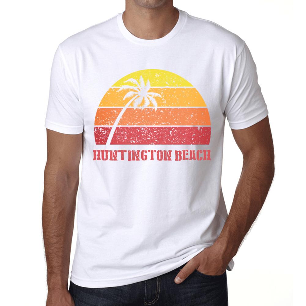 Ultrabasic Vintage T-shirt voor heren, grafisch T-shirt Huntington Beach Sunset White