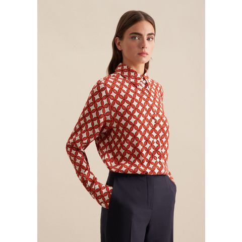 Seidensticker Overhemdblouse Zwarte roos Lange mouwen kraag print