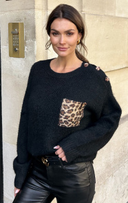 Jurkjes Pocket Soft Trui Leopard Evie Zwart