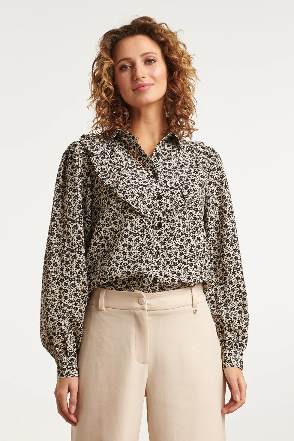 Smashed Lemon 23510 dames blouse met kraag in zwart-wit