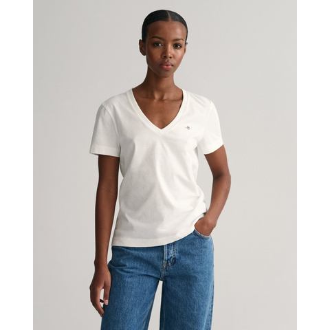 Gant T-shirt REG SHIELD KA V-NECK T-SHIRT met een klein geborduurd logo op de borst