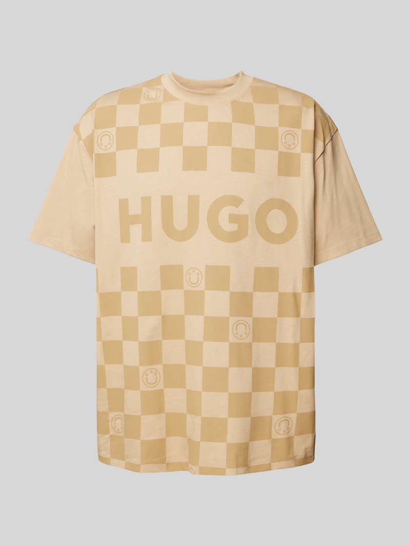 Hugo Blue T-shirt met labelprint, model 'Narliparo'