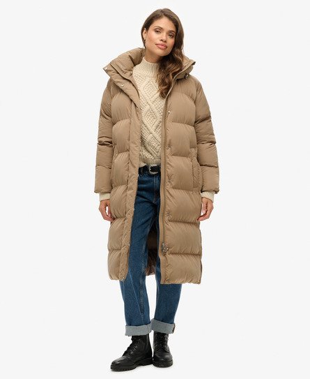 Superdry Vrouwen Lange Pufferjas met Capuchon Bruin